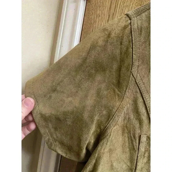 Vintage Telluride Clothing Co Leather Suede blouse Short Sleeve M Tan Button-up - Picture 5 of 13